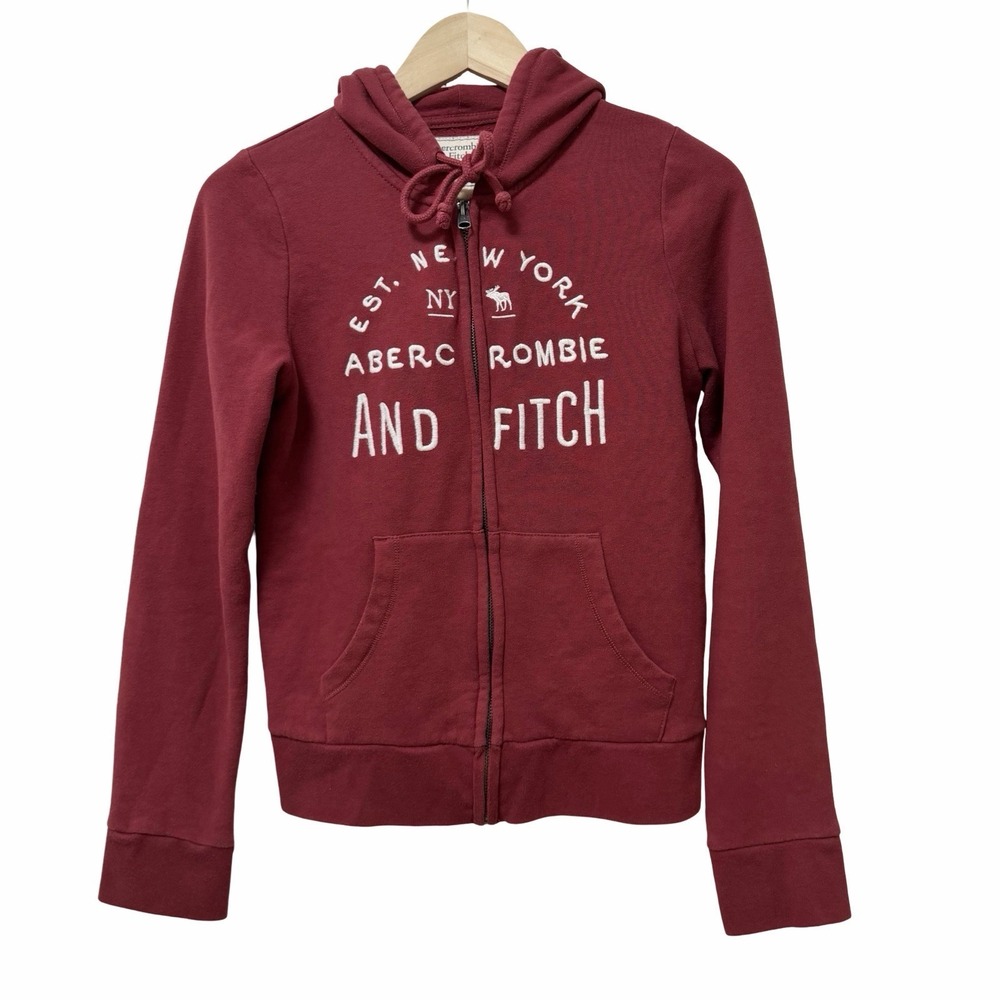 Abercrombie & Fitch Womens Embroidered Spell Out Hoodie Size XS Red 90s Y2K